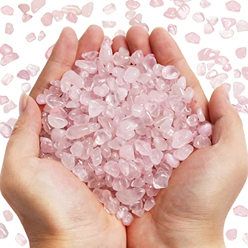 QICQDRAM Polished Gem Stones Rocks Rose Quartz Crystals Chips Natural 1LB | Small Tumbled Stones Crystal Chips Bulk for Healing Crystals Fish Tank Gravel Vase Filler (405g/14.28oz) - color: Rose Quartz