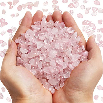 QICQDRAM Polished Gem Stones Rocks Rose Quartz Crystals Chips Natural 1LB | Small Tumbled Stones Crystal Chips Bulk for Healing Crystals Fish Tank Gravel Vase Filler (405g/14.28oz) - color: Rose Quartz