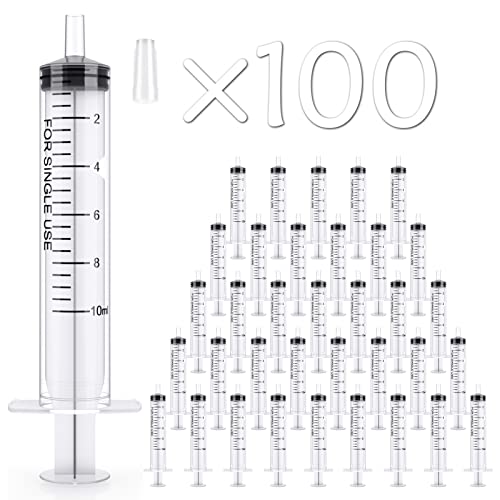 100Pack 10ml Plastic Small Measuring Syringes with Tip Cap | Oral Syringe for Scientific Labs, Feeding Pets, Measurement,Refilling, No Needle
