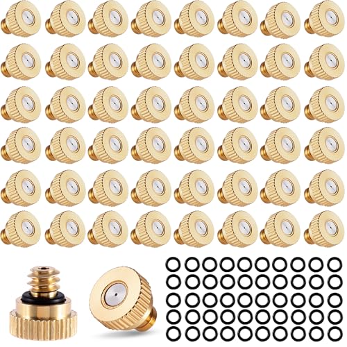 50 Pack Brass Misting Nozzles with 50Pc Misting Nozzles O Ring | Heavy Duty Misting Nozzle 0.012" Orifice (0.3 mm)10/24 UNC for Outdoor Cooling System Dust Control - size: 50pc 0.3mm-Misting Nozzle With O Ring