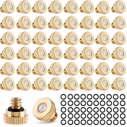 50 Pack Brass Misting Nozzles with 50Pc Misting Nozzles O Ring | Heavy Duty Misting Nozzle 0.012" Orifice (0.3 mm)10/24 UNC for Outdoor Cooling System Dust Control - size: 50pc 0.3mm-Misting Nozzle With O Ring