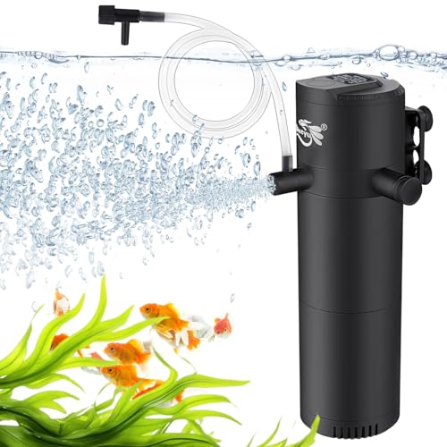 Aquarium Filter for 30-70 Gallon Tank, Fish Tank Filter with Wave-Maker Oxygenation Circulation, Adjustable Air Flow Filter for Freshwater & Saltwater, 4 in 1 Submersible Filter (12W)