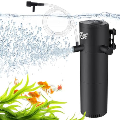 Aquarium Filter for 30-70 Gallon Tank, Fish Tank Filter with Wave-Maker Oxygenation Circulation, Adjustable Air Flow Filter for Freshwater & Saltwater, 4 in 1 Submersible Filter (12W)