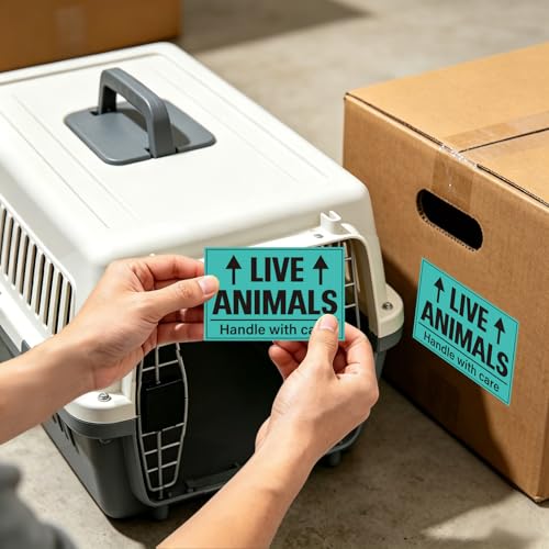 400pcs Live Animal Stickers for Airline Cargo Crate 2 x 3 Inch | LIVE ANIMALS Handle with Care Shipping Label Fluorescent Fragile Arrow Marking for Pet Crate Transport Dog Kennel Reptile Box