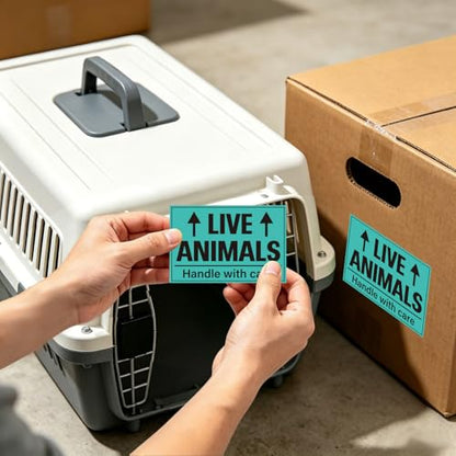 400pcs Live Animal Stickers for Airline Cargo Crate 2 x 3 Inch | LIVE ANIMALS Handle with Care Shipping Label Fluorescent Fragile Arrow Marking for Pet Crate Transport Dog Kennel Reptile Box