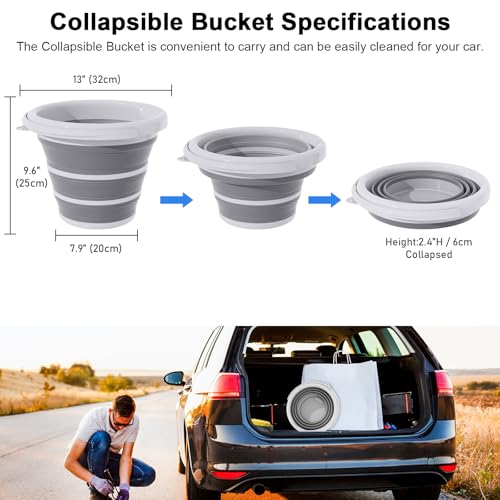 Collapsible Wash Bucket with Microfiber Mitt, 10L (2.6 Gallon) Portable Collapsiblle Buckett with Handle for Car Wash Household Cleaning, Multiuse Collapsibles Water Bucket and Car wash mitt - Grey - color: Gray