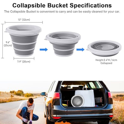 Collapsible Wash Bucket with Microfiber Mitt, 10L (2.6 Gallon) Portable Collapsiblle Buckett with Handle for Car Wash Household Cleaning, Multiuse Collapsibles Water Bucket and Car wash mitt - Grey - color: Gray