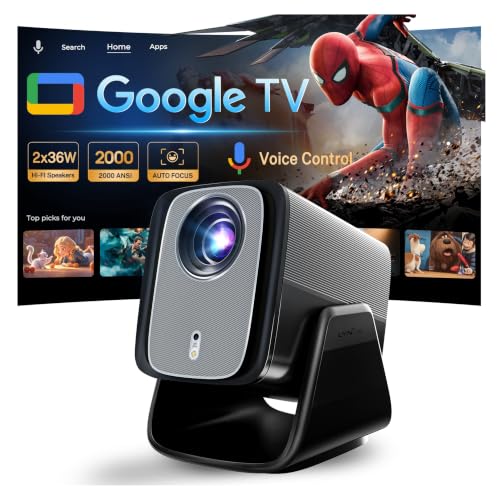 2000 ANSI Google TV-Licensed Projector, 4K/8K Input Support, Dual 36W Dolby | Native 1080P Projector with WiFi and Bluetooth, Voice Remote, AI Auto Focus, 125% sRGB, HDR10, 90° Stand, 200" Display X5 Pro