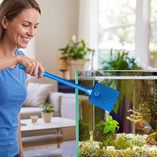 4Pcs Aquarium Scrubber, Fish Tank Scrubber with Long Handle and Replaceable Sponge Heads, Efficient Aquarium Sponge Cleaner for Glass Terrariums and Multi-Surface Home Cleaning
