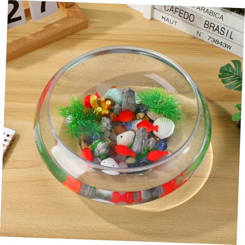 POPETPOP 2pcs Transparent Plastic Fish Bowl Aquarium Desktop Tank for Goldfish Turtles Small Reptiles Home Office Decor Unbreakable Breeding Container