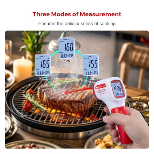 Infrared Thermometer for Meat,Laser Temperature Gun,-58~1112°F,DS 12:1 Digital IR Temp Gun with Adjustable Emissivity&High/Low Alarm,LCD Display Thermal Gun for Food Oven Cooking HVAC - color: Red