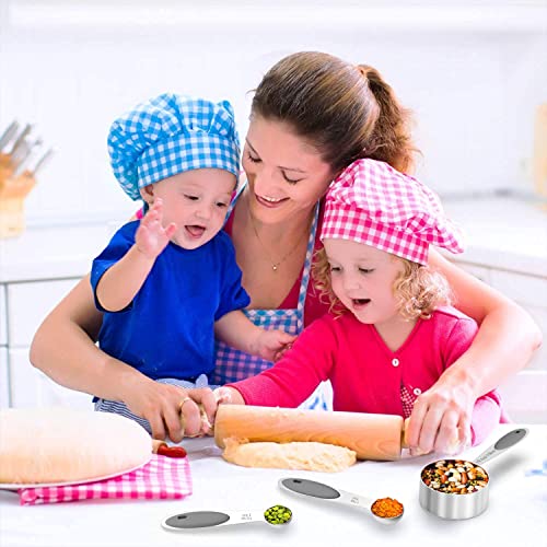 Wildone Stainless Measuring Cups and Spoons Set with Silicone Handle, 16pcs | 8 Measuring Cups and 8 Measuring Spoons, Nesting Design, Heavy Duty for Measuring Dry/Liquid Ingredients, Gray - color: Gray