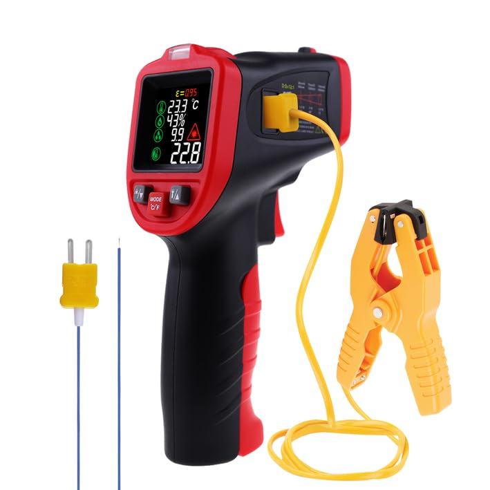 Infrared Thermometer Gun with Pipe Temperature Clamp, High Accuracy HVAC Thermometer (-50°C to 850°C) for Cooking, Home Repair, Oven, HVAC, Automotive & Industrial Use, Adjustable Emissivity