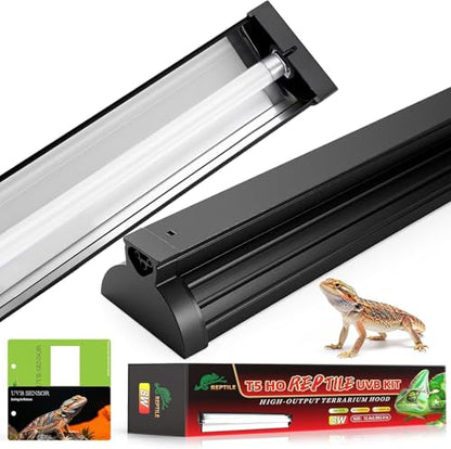 UVB Light for Reptile 8W, T5 UVB Reptile Light Fixture HO Combo Kit with Test Sensor Cards, 12" High Output Reptiles Light Bar UVA UVB Desert Lamp for Turtle Lizard Bearded Dragon Tank - color: 8w-12.2in Black