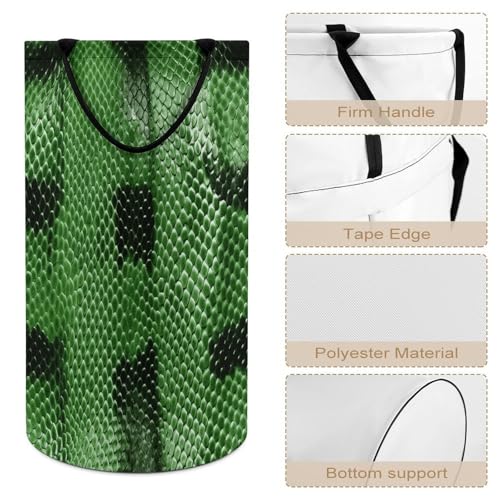 Green Snakeskin Laundry Hamper Tall Laundry Basket Collapsible Dirty Clothes Hamper Large Laundry Bin Freestanding Laundry Bag for Laundry Room Bedroom Bathroom Dorm