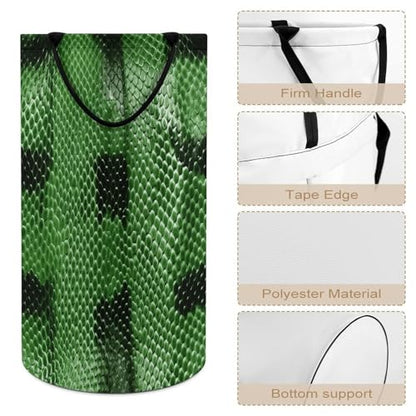 Green Snakeskin Laundry Hamper Tall Laundry Basket Collapsible Dirty Clothes Hamper Large Laundry Bin Freestanding Laundry Bag for Laundry Room Bedroom Bathroom Dorm