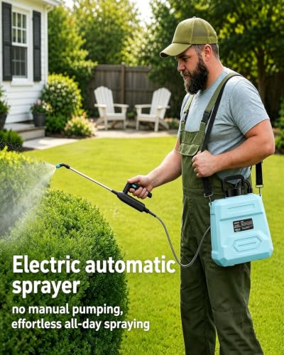 DEGGE Battery Powered Sprayer 2 Gallon, 7.4V Powerful Electric Pump Sprayer | Weed Killer Sprayers with Rechargeable Handle & 5 Mist Nozzles & Retractable Wand & Adjustable Strap for Lawn, Garden, Yard - color: Blue