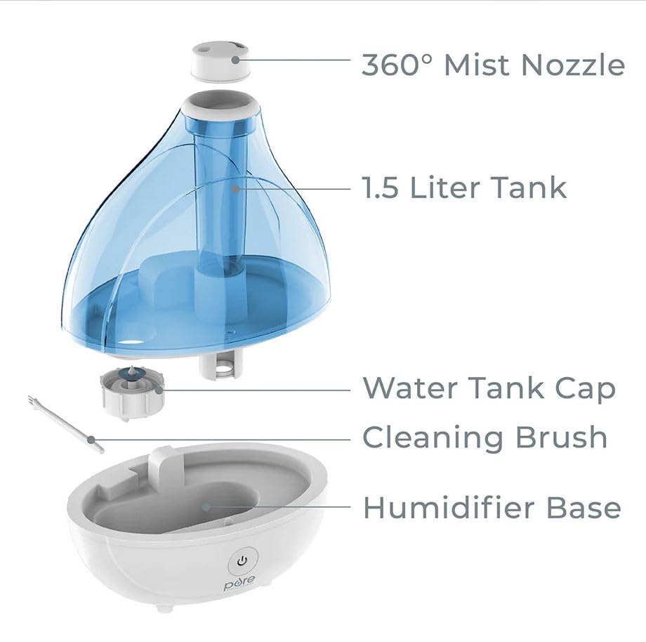 Pure Enrichment MistAire Ultrasonic Cool Mist Humidifier - Quiet Air Humidifier for Bedroom, Nursery, Office, & Indoor Plants - Lasts Up To 25 Hours - size: MistAire (Large)