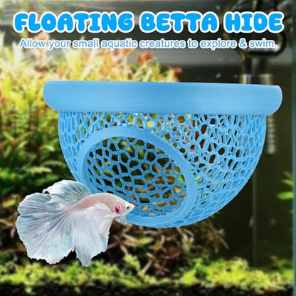 Blue Floating Betta Hide & Shrimp Cave: 3-in-1 Aquarium Hammock, Feeder & Resting Spot for Betta Fish, Shrimp & Small Fish | Eco-Safe PLA - color: Blue