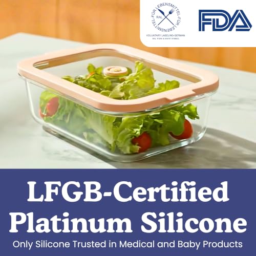 Non-Toxic Glass Food Containers with Lids, 4-Pack, Multi-Size, Beige | Plastic & BPA free. Glass body, glass lid & platinum silicone seal. Airtight & leakproof. Freezer & microwave safe. - color: Beige, size: Multi Size