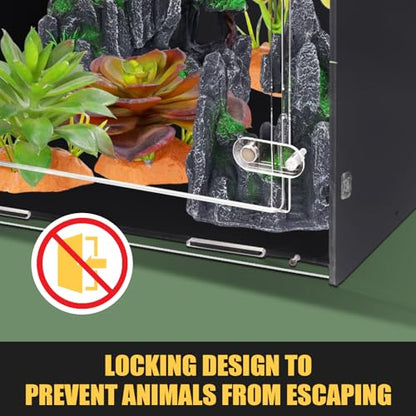 16x16x24 Black PVC Reptile Tank for Adult Reptiles, Front Opening | Black PVC dark interior, front-opening design, full screen top with side vents, upgraded lock, adult Reptile climbing habitat - size: 16"16"24"
