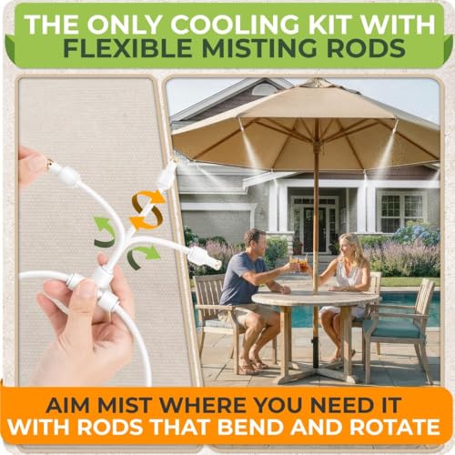 Misters for Outside Patio with Flexible Rod Nozzles, 33 ft, White | Misting System for Outside Patio Cooling, Garden Faucet Setup for Pergola, Garden, Greenhouse, Backyard - size: 33 FT
