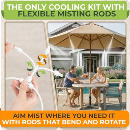 Misters for Outside Patio with Flexible Rod Nozzles, 33 ft, White | Misting System for Outside Patio Cooling, Garden Faucet Setup for Pergola, Garden, Greenhouse, Backyard - size: 33 FT