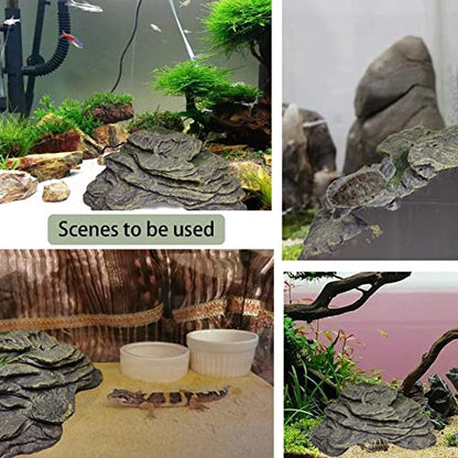 PINVNBY Turtle Basking Platform, Reptile Climbing Shale Resin Ledge Stone, Aquarium Ornament Rock Landscaping Decoration with Suction Cups for Frogs Newts Lizard (Large:7.1”Lx6.3”Wx2.7”H) - size: 7.1”Lx6.3”Wx2.7”H