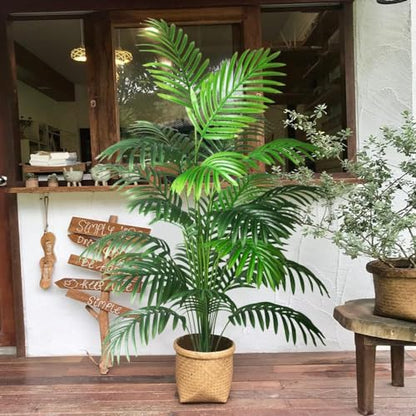 4ft 2pcs Large Artificial Plants Fake Palm Tree Tropical Palm Leaves Faux Palm Plants Tall Tree Indoor Real Touch Plastic Monstera Leaves for Home Garden Outdoor Office Decor (4ft/125cm-2pcs)