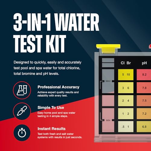 East Bay 3-in-1 Pool Test Kit | At-Home Pool & Spa Water Testing for Total Chlorine, Total Bromine & pH | Fast & Accurate Chemical Test for Swimming Pools