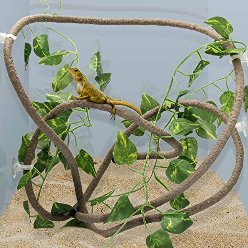 Coolrunner 8FT Reptile Vines and Flexible Reptile Leaves | with Suction Cups Jungle Climber Long Vines Habitat Decor for Climbing, Chameleon, Lizards, Gecko