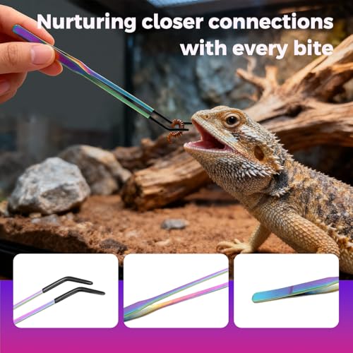 Stainless Steel Reptile Feeding Tweezers (with Non-Slip Rubber Tips) - 10.6-inch Straight & Curved Tweezers for Terrariums - Specialized Feeding Tools for Lizards & Bearded Dragons - 2-Piece Set