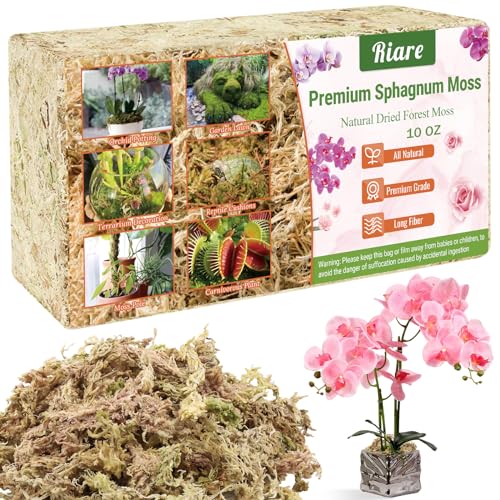 Riare 10OZ Premium Sphagnum Moss for Plants- Natural Long Fiber Plant Moss | 12QT High Expansion, Moisture Retention, Drainage, Dried Orchid Moss for Succulent, Carnivorous, Ferns, Reptiles & Terrariums - size: 12QT/10oz