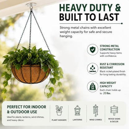 Stained Glass Hanging Chain Kit, 9 Black Metal Chains & 8 Hooks | Multi-Length Hanging Hardware for Stained Glass Panels, Suncatchers, Picture, Wood Signs, Plant Hangers & DIY Home Decor