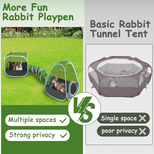 YUEPET Large Rabbit Tunnel, Bunny Tunnel for Small Pets, Ferret playpen | 3-in-1 Play Tunnel & Cube Tent, Breathable Mesh Rabbit Runs, Pop-Open Setup, Indoor Outdoor Use - color: Mesh Black Blue