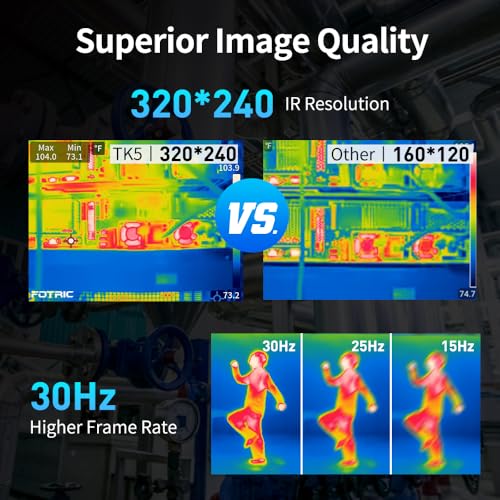 TK5 Thermal Imager, 320 x 240 True IR Resolution, 49° x 37° FOV, 5MP Visual Camera, Professional Thermal Camera for Building, Electrical, HVAC, Home Inspections, -4°F to 842°F, 3.5” Touchscreen