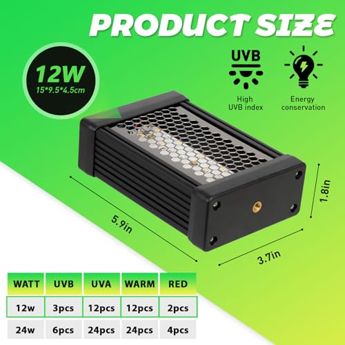 HNRLOY UVB Reptile Light,5Inch UVA UVB LED Heater Lamp Bar for Bearded Dragon, Turtles, Gecko, Snake, Lizard, Adjustable 6/10/12H Timer, Dimmable with 3 Lighting Modes - size: 5Inch