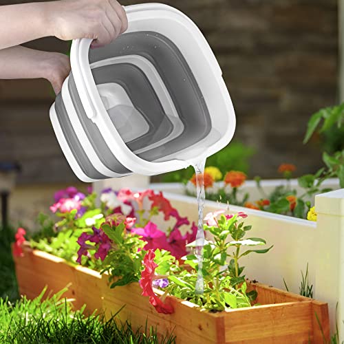 Collapsible Bucket, 5L 1.3Gallon Small Cleaning Mop Buckets for Household Outdoor Car Washing Tub Plastic Foldable Portable Camping Beach Sand Water Pot Pail Space Saving Square - color: 5l-grey