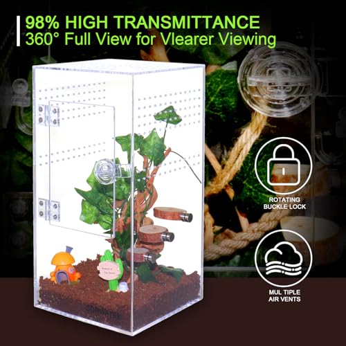 Jumping Spider Enclosure Acrylic Jumping Spider Terrarium with Front Opening Door, Micro Habitat Terrarium for Small Tree Dwelling Reptiles, Arboreal Tarantula Enclosure (6X6X12 Inches)
