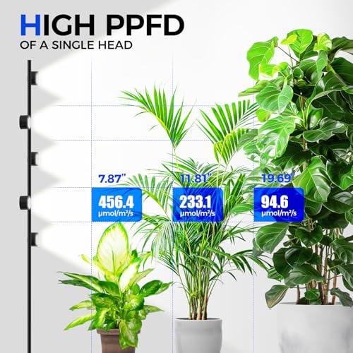 Barrina T1X5 Standing Grow Light for Indoor Plant, 6FT 50W 5000K, High PPFD | Vertical Plant Lights for Growing, Tall Plant, Adjustable 5 Heads, 6 Foot with Foot Switch, Full Spectrum, Heat Dissipation - size: 50W-6FT-5 Heads