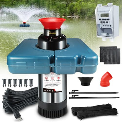 Goldlife Pond Fountain Aerator F2 1HP 750W 15000GPH Floating Fountains Pump | 110V, Stainless Steel Auto Powerful Aerating Fountain Pump For Small/Large Pond Lake, Eye-Catching Water Spary, Boosts Oxygen - color: Blue B