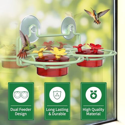 Dreamdrawer Window Hummingbird Feeder, Small Hummingbird Feeder for Outdoors with Strong Suction Cup - Metal Base & 6 Feeding Ports, Easy to Clean and Refill - color: 1PC-Green