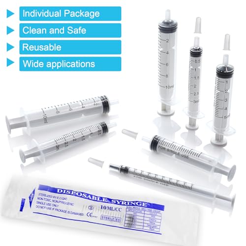 20 Pack 3ml/cc Syringe with Cap, Small Plastic Syringes without Needle, Individually Wrapped, for Liquid Oral Measurement, Scientific Lab, Colostrum Collect, Feeding Pet, Watering