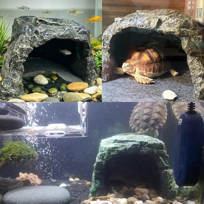 Reptile Rock Hide Cave Tortoise Hideout Turtle Basking Rock Snake Hide Habitat for Amphibian Lizard Fish Bearded Dragon Leopard Gecko - style: STYLE-A