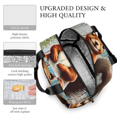 Spring Summer Squirrel Lunch Bag for Women Men | Insulated Lunch Box Leakproof Food Meal Containers Reusable Foldable 6L Capacity Lunch Tote Bags for Work Picnic Travel - color: style-9