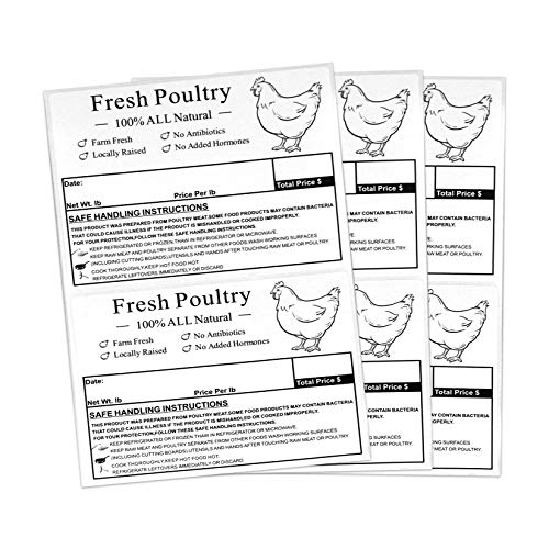 Poultry Freezer Labels 4x3 Inches 50 Pcs | with Handling Instructions Exemption