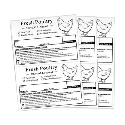 Poultry Freezer Labels 4x3 Inches 50 Pcs | with Handling Instructions Exemption