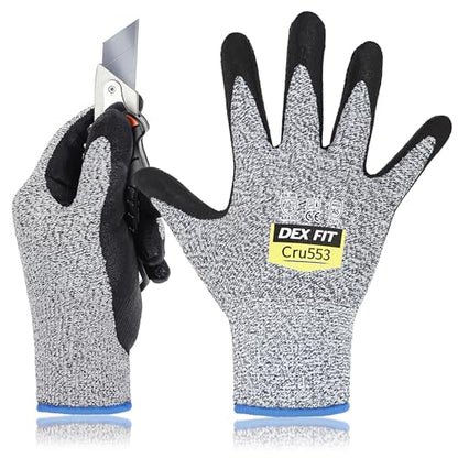 DEX FIT Level 5 Cut Resistant Gloves Cru553, 3D-Comfort Fit, Firm Grip, Thin & Lightweight, Touch-Screen Compatible, Durable, Breathable & Cool, Machine Washable; Grey L (9) 1 Pair - color: Grey, size: Large