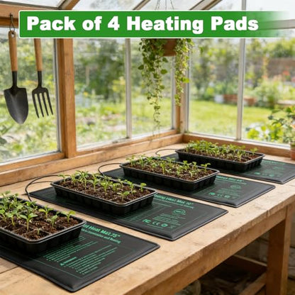Bestio Waterproof Seeding Heat Mat 10"x 20.75", 4 Pack Durable Heat Mats for Seed Starting, UL & MET-Certified Plant Heating Pad, Indoor Gardening, Greenhouse - size: 10" x 20.75"- 4 Pack