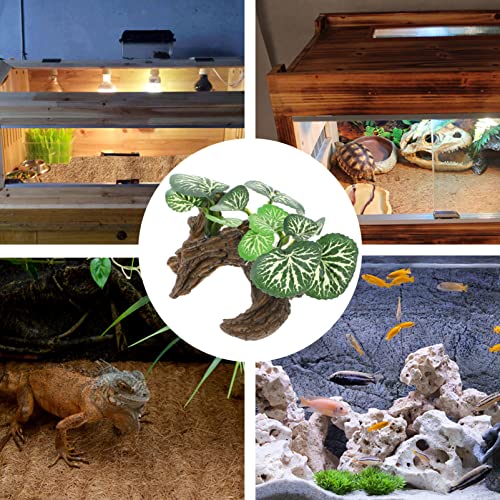 Ipetboom Aquarium Plants Fish Tank Decorations, Reptile Corner Branch Resin Climbing Tree Branch with Leaves, Fish Turtle Tank Decor for Snake Bearded Dragon Lizard Frog - size: X-Small